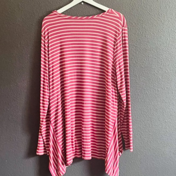 LOGO Lori Goldstein Women's Angle Stripe Knit Asymmetric Hem Long Sleeve Tee XL - Picture 7 of 13